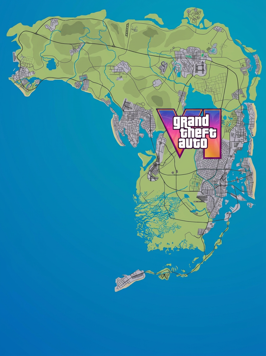 Official-style map of the State of Leonida and Vice City — GTA VI