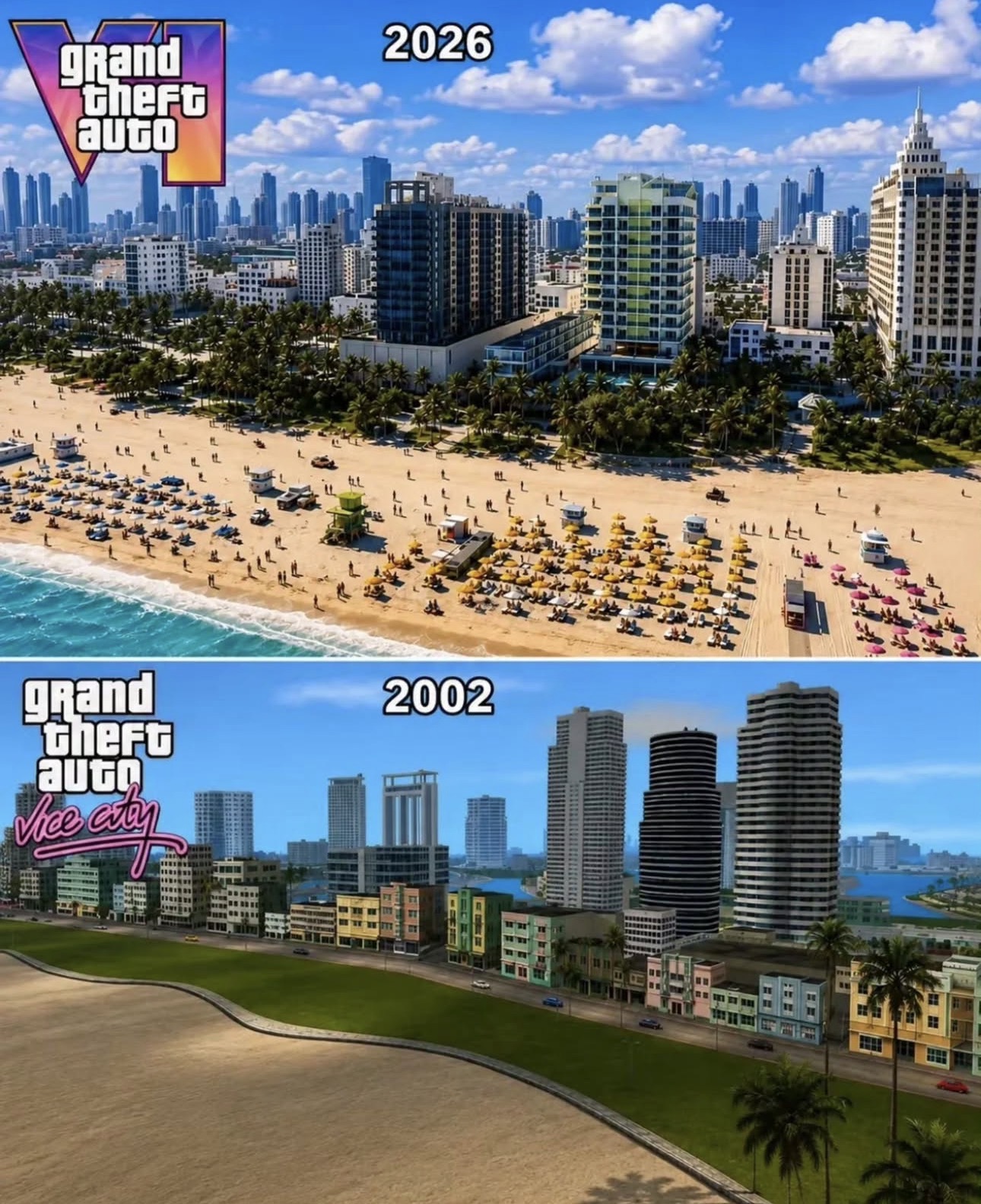 Vice City Skyline — 2002 vs 2026